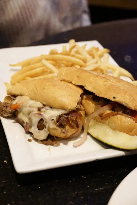 Philly Cheesesteak and fries from the Rolling Thunder Grill.