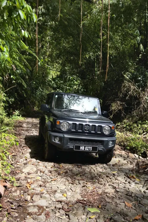 Driving the Suzuki Jimny on some mountain roads in St. Lucia.