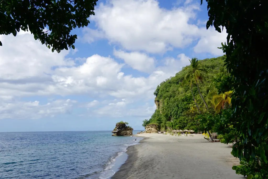A view of Anse Mamin from the South shore, which is one of the best beaches in Soufriere