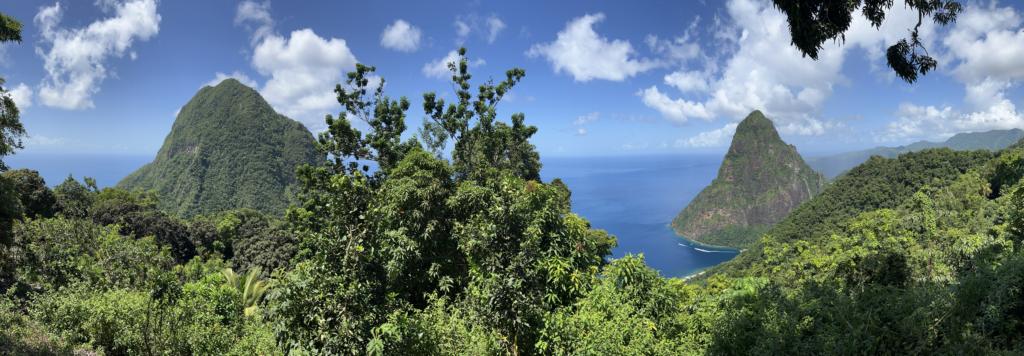 View of both Gros Piton & Petit Piton from Tet Paul Trail which is one of the best things to do in Soufriere