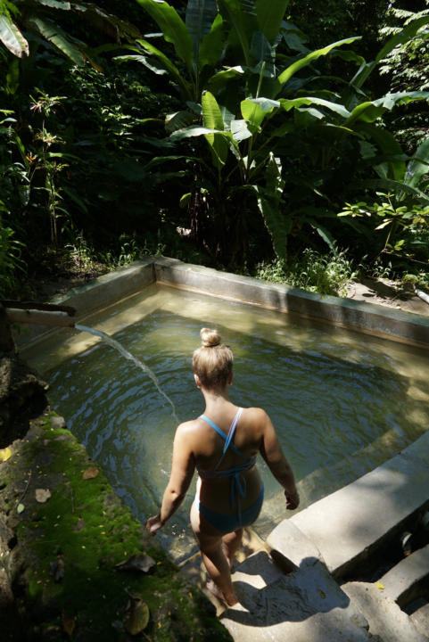 Emily heading into a mineral pool at Piton Falls, St. Lucia.