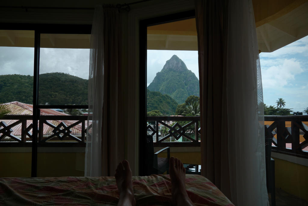 Our view of Petit Piton from our vacation rental in Soufriere which is an example of how to plan a trip in Soufriere