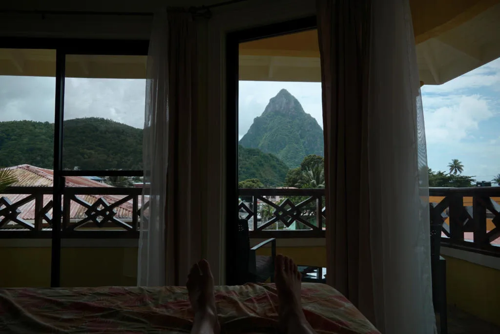 Our view of Petit Piton from our vacation rental in Soufriere which is an example of how to plan a trip in Soufriere