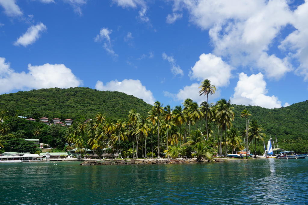 a view from a boat of marigot bay in St. Lucia which is one of the best things to do in St. Lucia