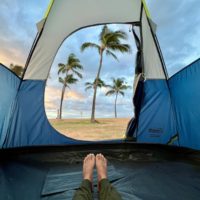 while camping in Kauai, this is a view out our tent window at Salt Pond Beach Park which