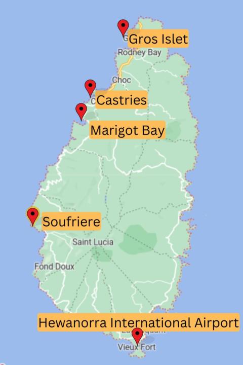 a map of the most popular destinations in soufriere showing how to plan a trip to soufriere