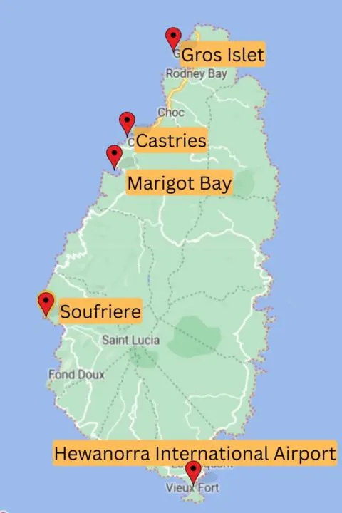 a map of the most popular destinations in soufriere showing how to plan a trip to soufriere