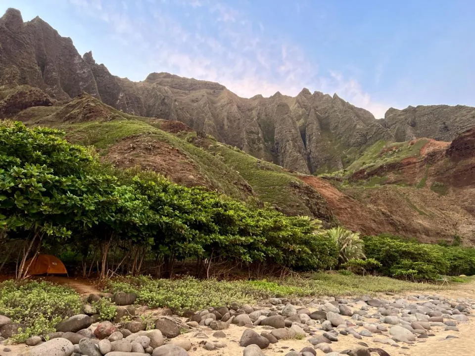 a tent on kalalau beach which is the best camping in kauai