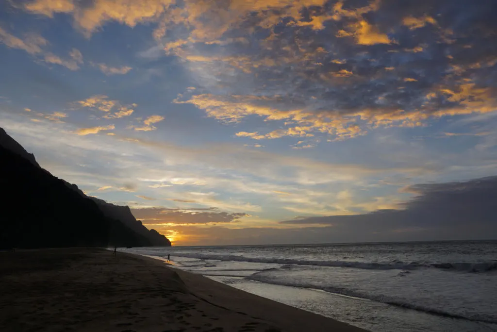 Sunset at Kalalau Beach.