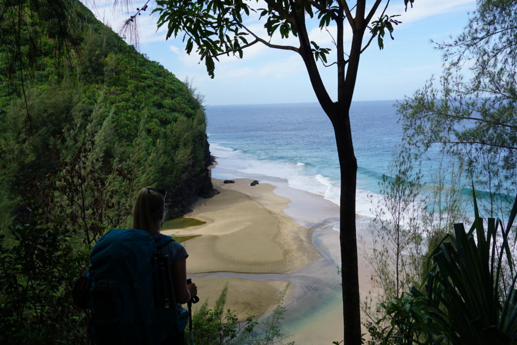 A view of Hanakapi'ai Beach from the trail above.