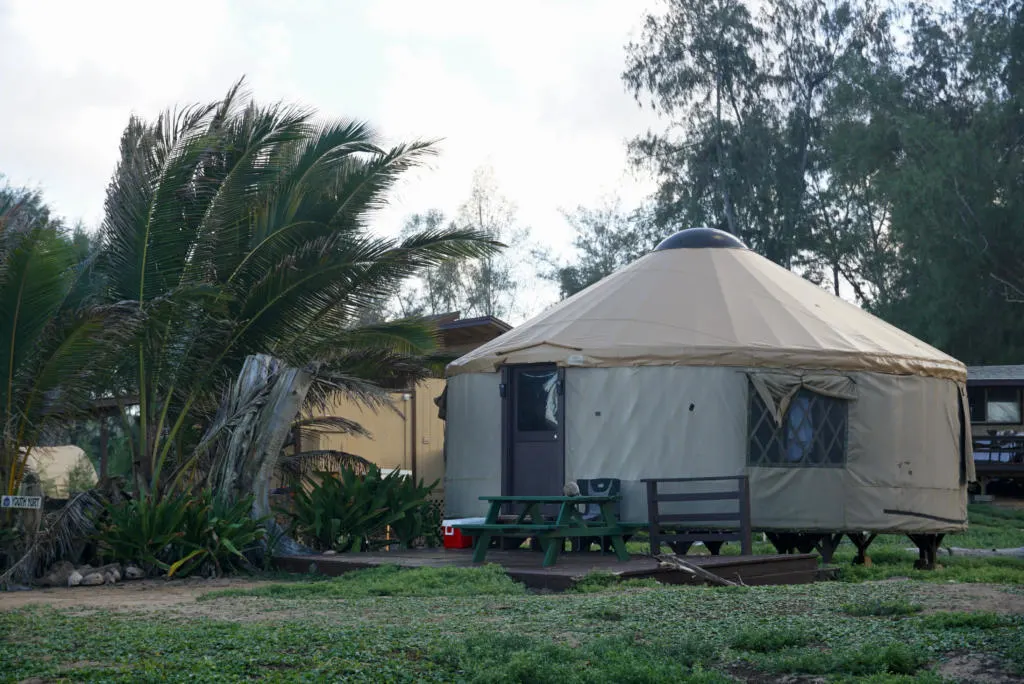cheap accommodation in Kauai is a Yurt at Kumu Camp