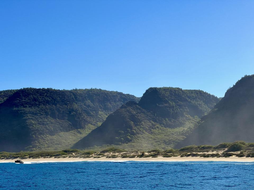 remote camping in kauai is Polihale State Park view from the water