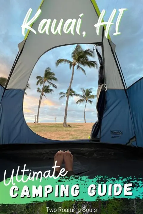 a pinterest pin with a picture of camping in Kauai 