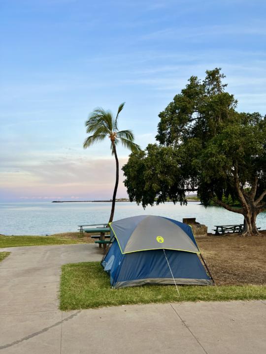 Tent camping on the Big Island at Spencer Beach Park