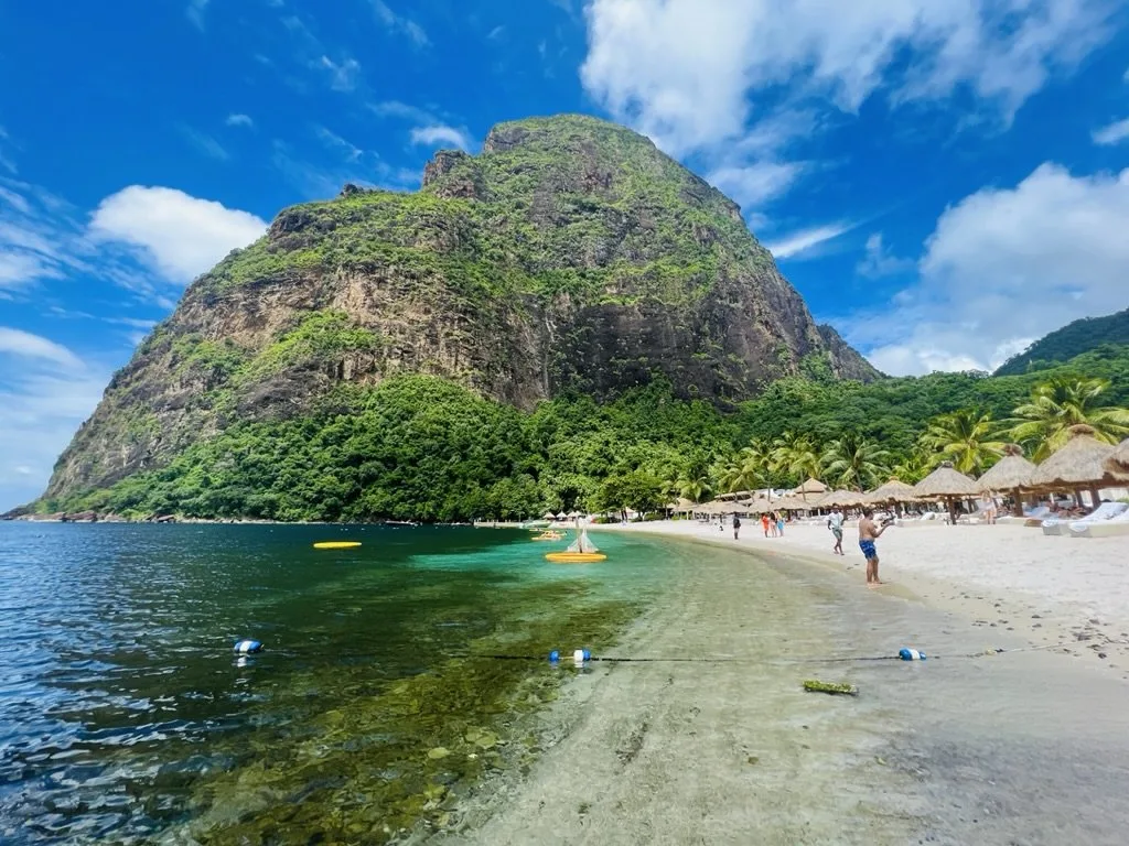 view of Petit Piton from Sugar Beach, resort, which is one of the best hotels in Soufriere, St. Lucia w/ epic Piton Mountain views