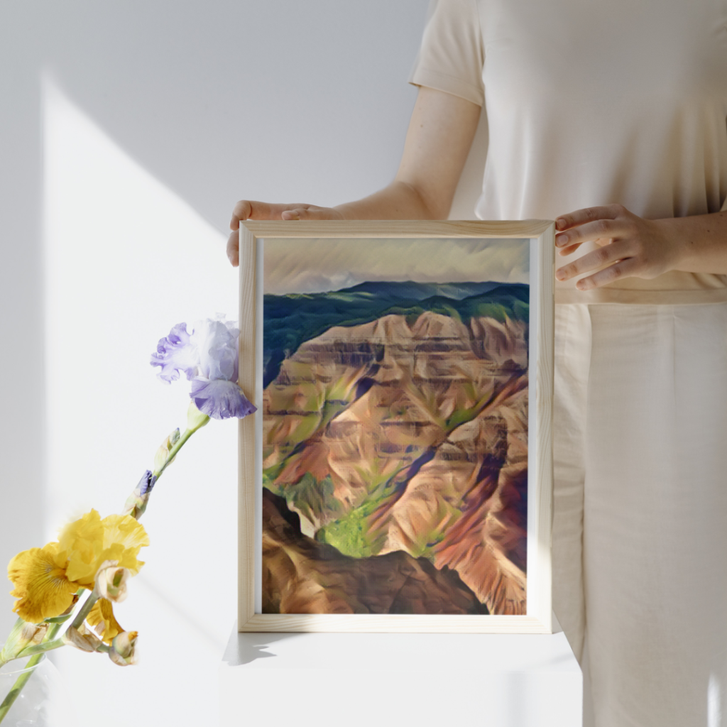 a painting of Waimea Canyon which can be made on one the best Kauai Tours such as an art class