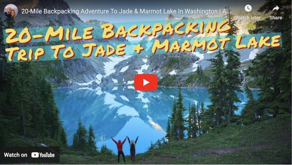 youtube start screen of Two Roaming Souls 20-mile backpacking to Jade Lake & Marmot Lake