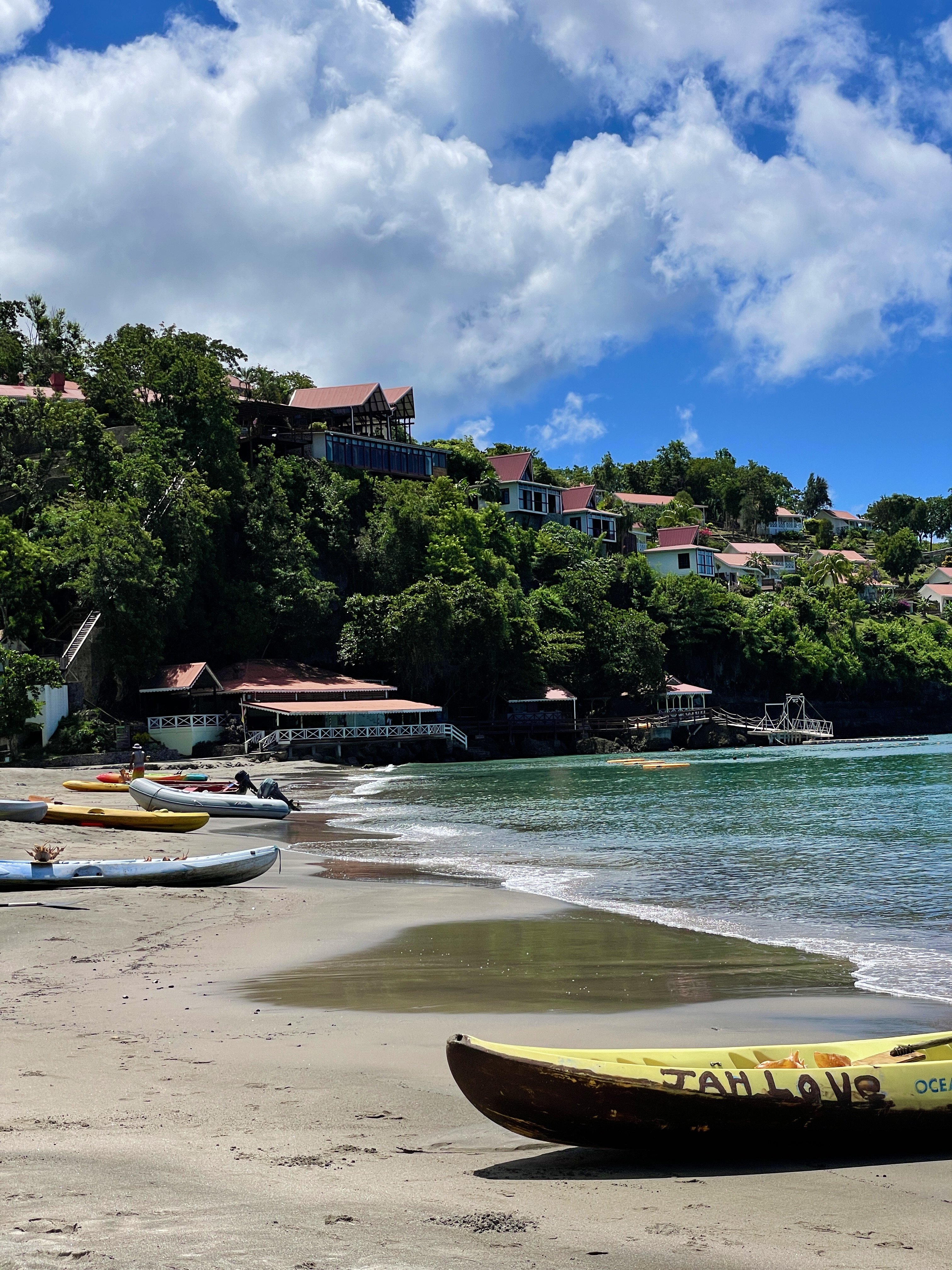 a view of Ti Kaye Resort from the north side of the beach, which is one of the best resorts in St. Lucia