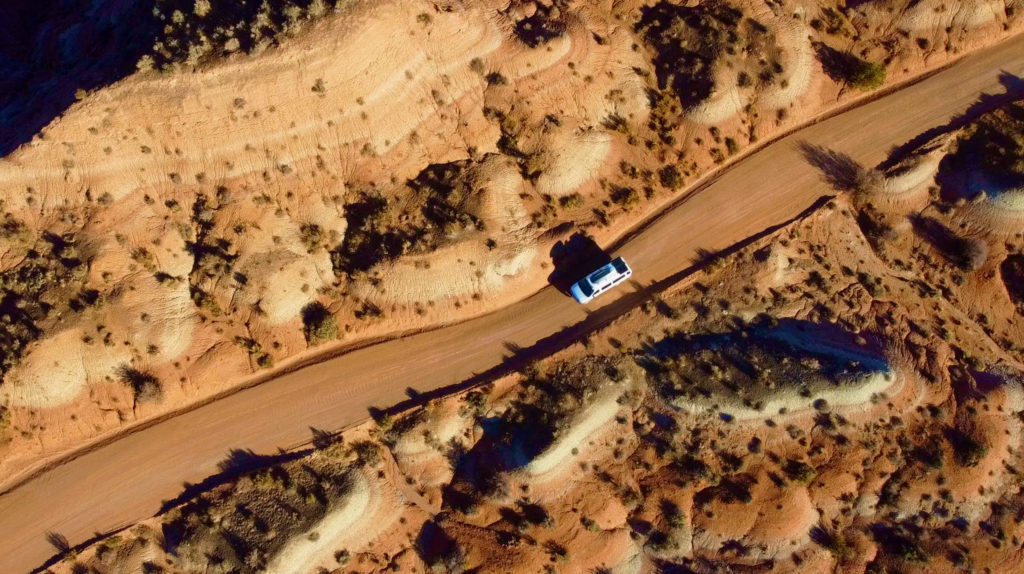aerial view of the road conditions of the  Paria Rainbow Mountains