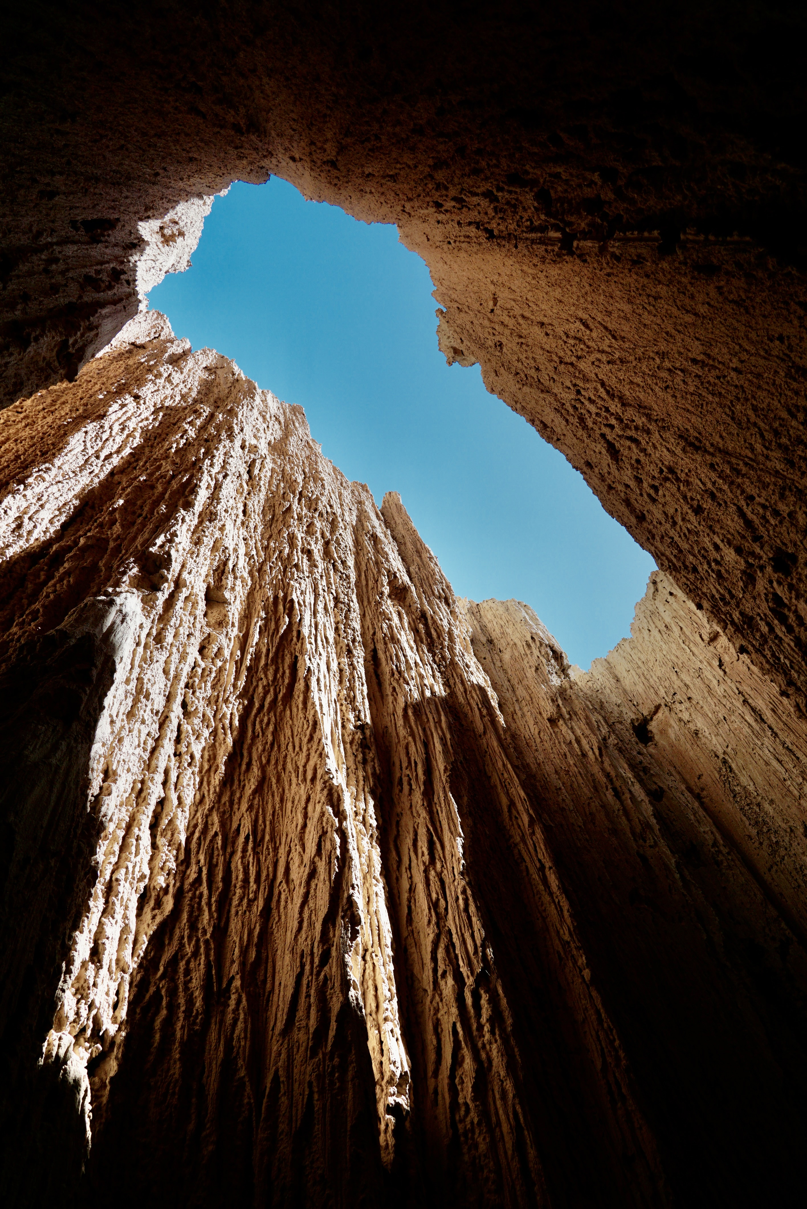Upward view of Moon Caves at Cathedral Gorge State Park