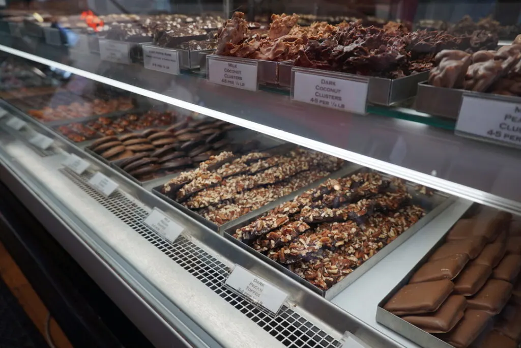 A line of Decadent Treats From Mouse’s Chocolate & Coffee