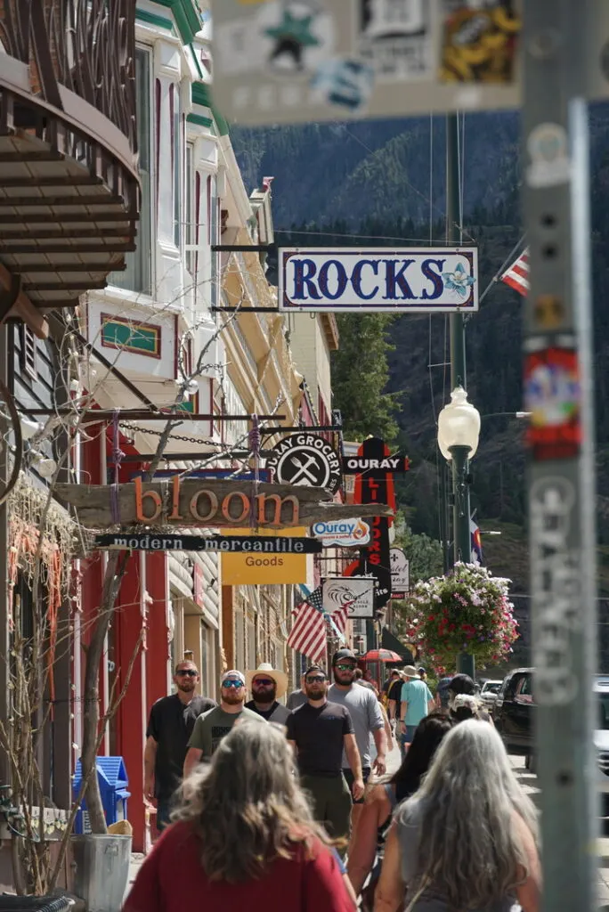 people walking the streets of downtown Ouray Colorado