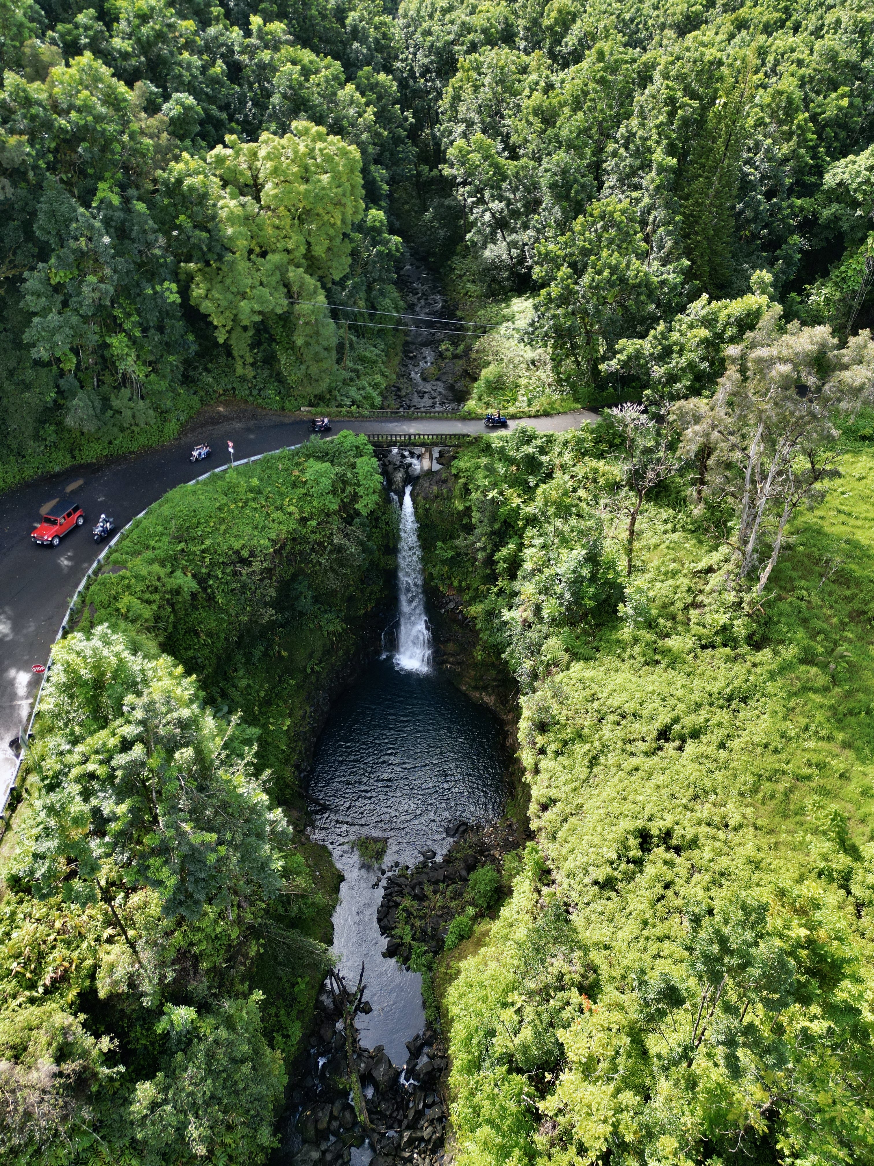 aerial view of Makapipi waterfall on the road to Hana which is one of the best Maui Tours
