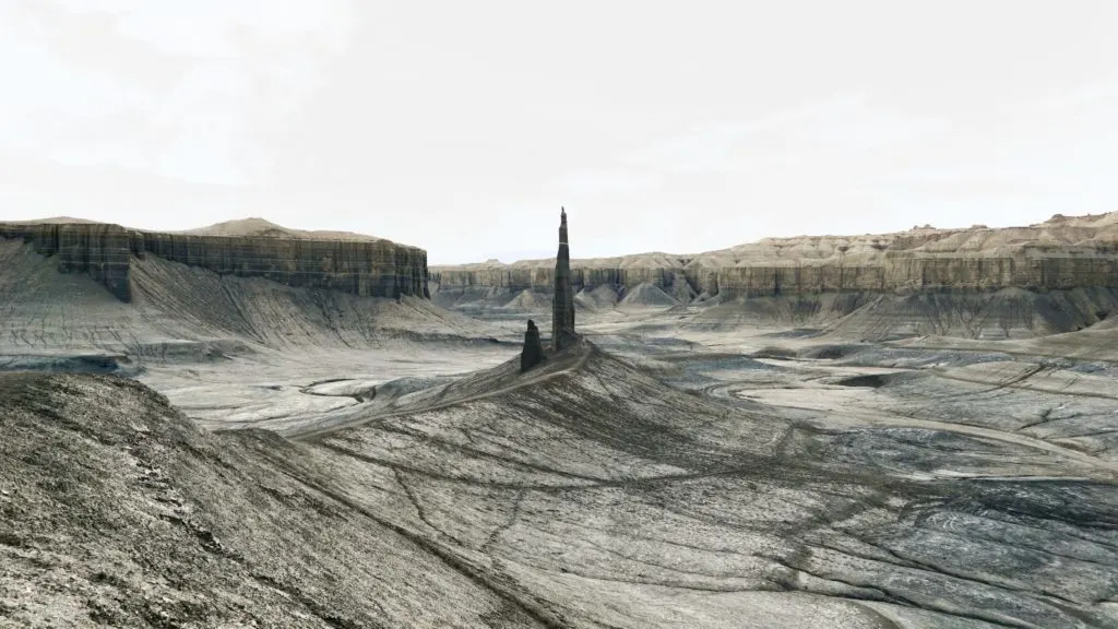 Time lapse tracking shot of Long Dong Silver spire rock over mud