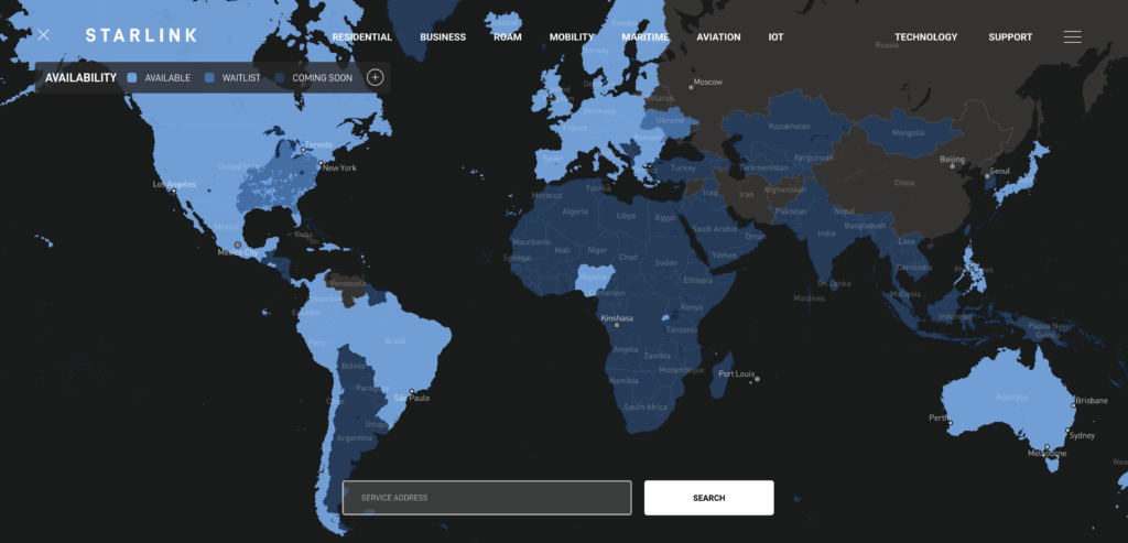 Starlink Satellite Internet Global Coverage Map