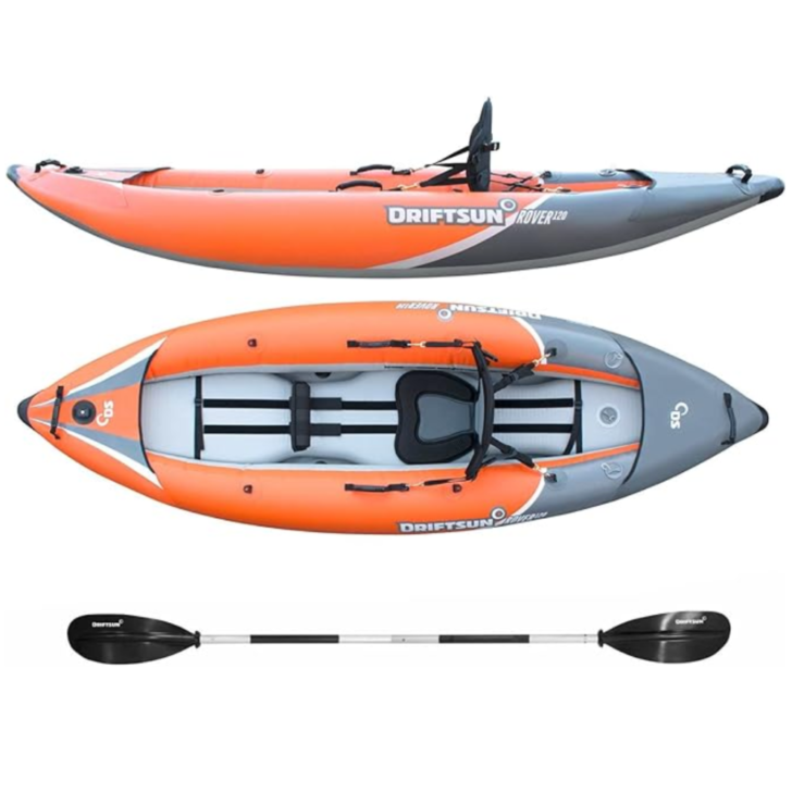  Driftsun Rover Inflatable Kayak - Inflatable White Water Kayak - Inflatable 1 and 2 Person Kayaks for Adults with High Pressure Floor, Padded Seats, Action Cam Mount, Aluminum Paddles, and Pump 