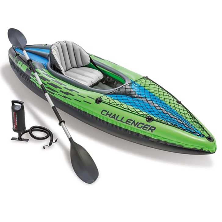  INTEX Challenger Inflatable Kayak Series: Includes Deluxe 86in Aluminum Oar and High-Output Pump – SuperStrong PVC – Adjustable Seat with Backrest – Removable Skeg – Cargo Storage Net 