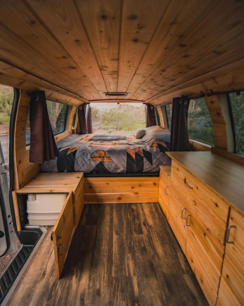 Rustic Boho vibe Interior Build on a Ford Econoline by Boho Campervans
