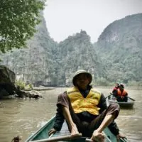 Tam Coc Boat Rower using his feet to paddle