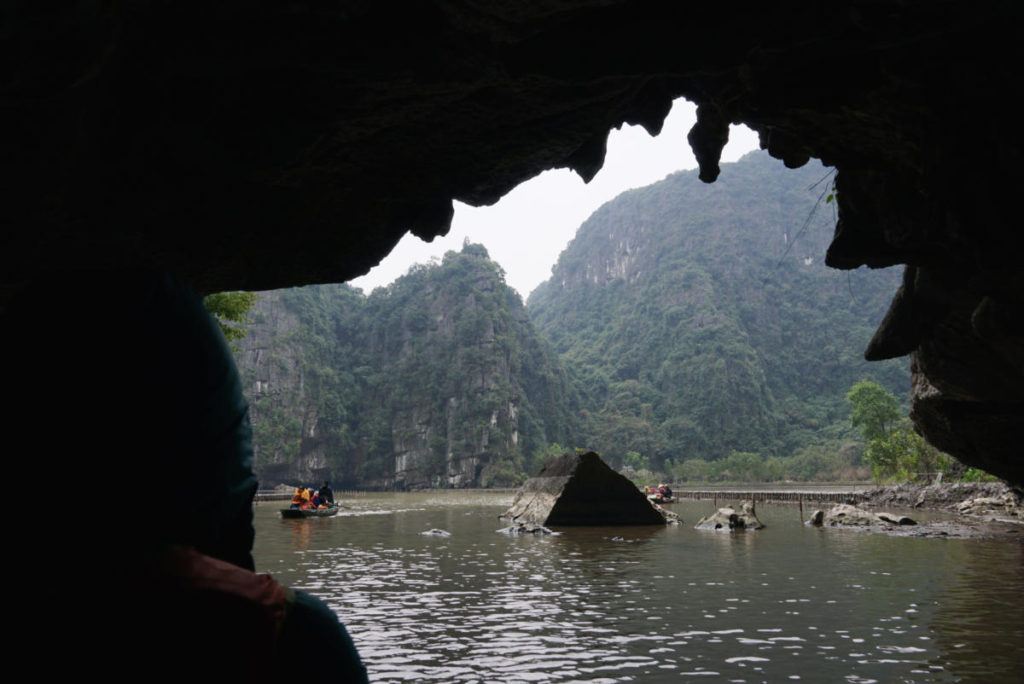 Going through the last cave on the Tam Coc Boat Tour