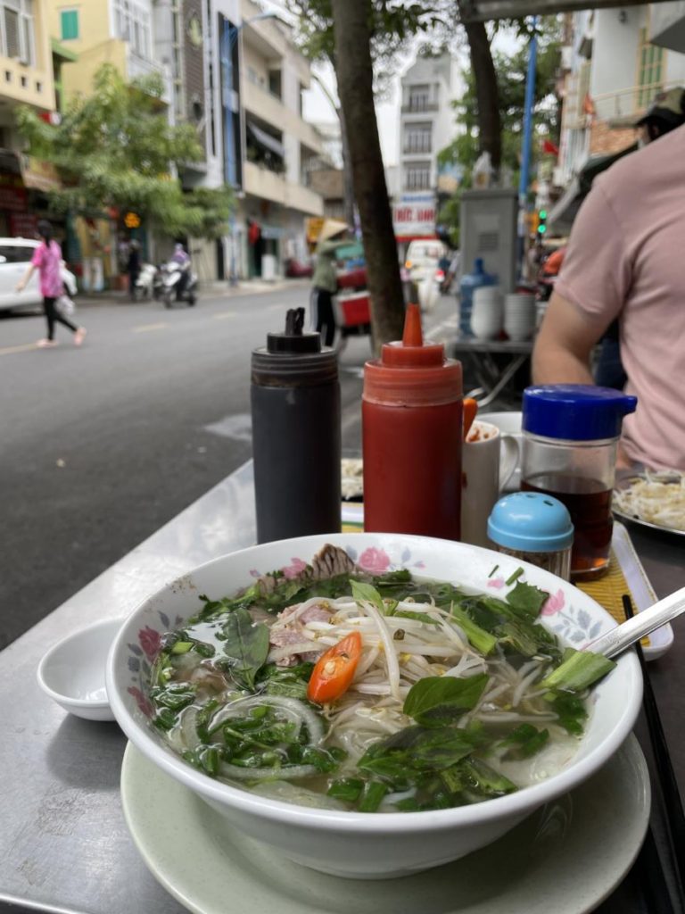 A bowl of pho on the streets in Ho Chi Minh City Vietnam