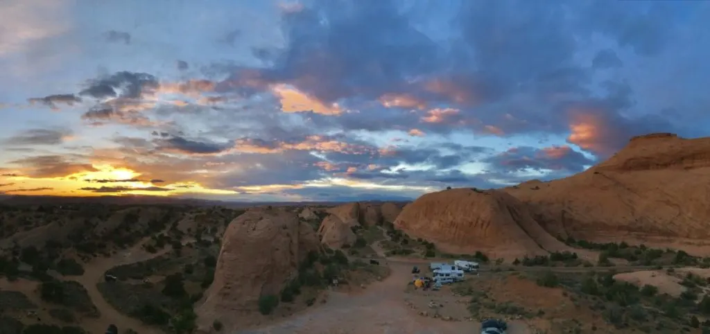 Colorful sunset at Sand Flats Recreation Area Paid Camping Near Moab