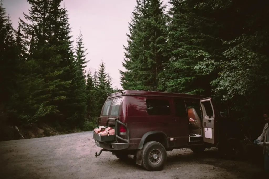 a sportmobile van in the wilderness (which is one of the companies that converts Ford Econoline Vans)