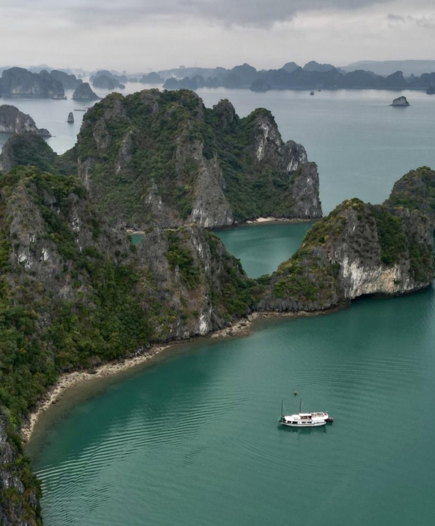 Aerial view of a Halong Bay Cruise