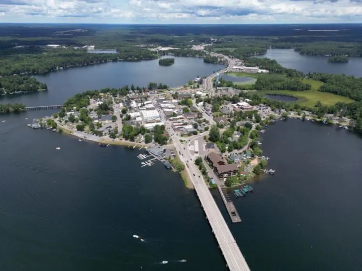 Aerial View of the island town of Minocqua, WI