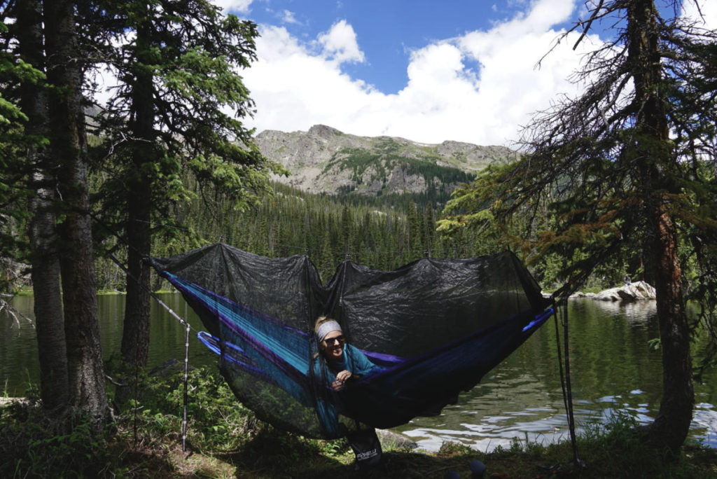 Hammock camping with a bug net