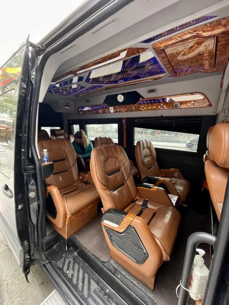 leather seats in a Limousine Bus in Vietnam