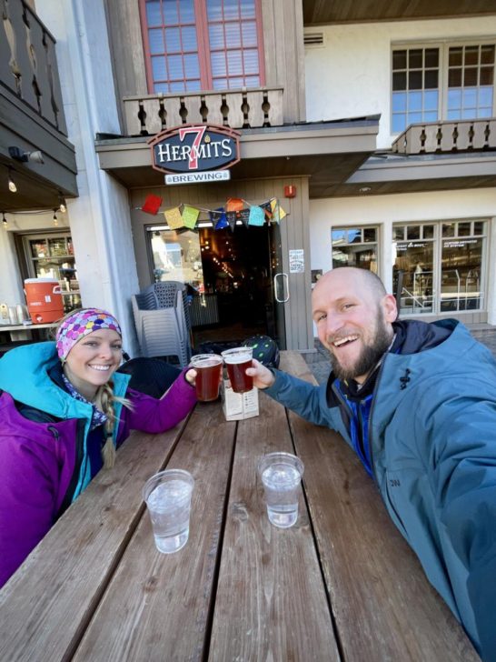 Jake & Emily enjoying 7-Hermits Brewery in the heart of Vail Village after a ski day