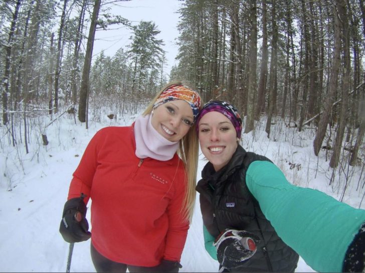 Emily and her friend cross country skiing in Minocqua