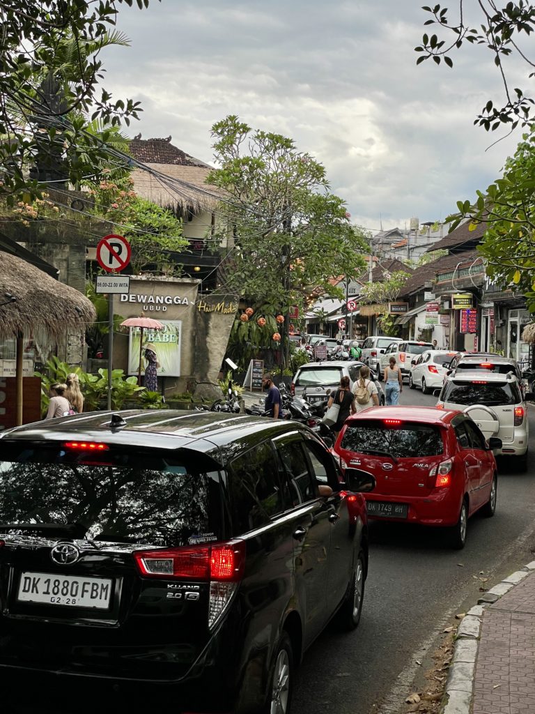 Congested traffic in Canggu in Bali, Indonesia which is a top for things to know before visiting Indonesia
