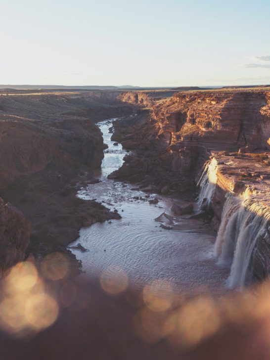 Grand Falls at sunset, a unique stop on a sedona to grand canyon road trip