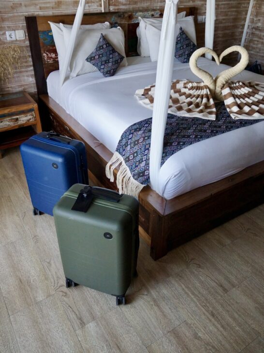 Monos Suitcases in a hotel room in Indonesia