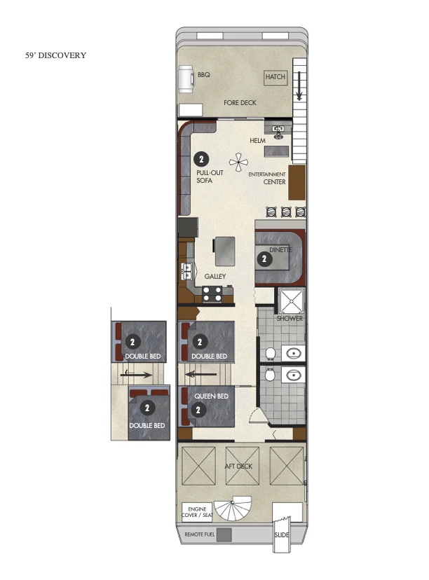 The 59 foot Discovery XL Houseboat floorplan