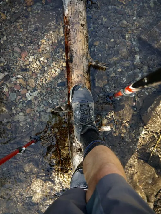 Outlander Boot crossing a log