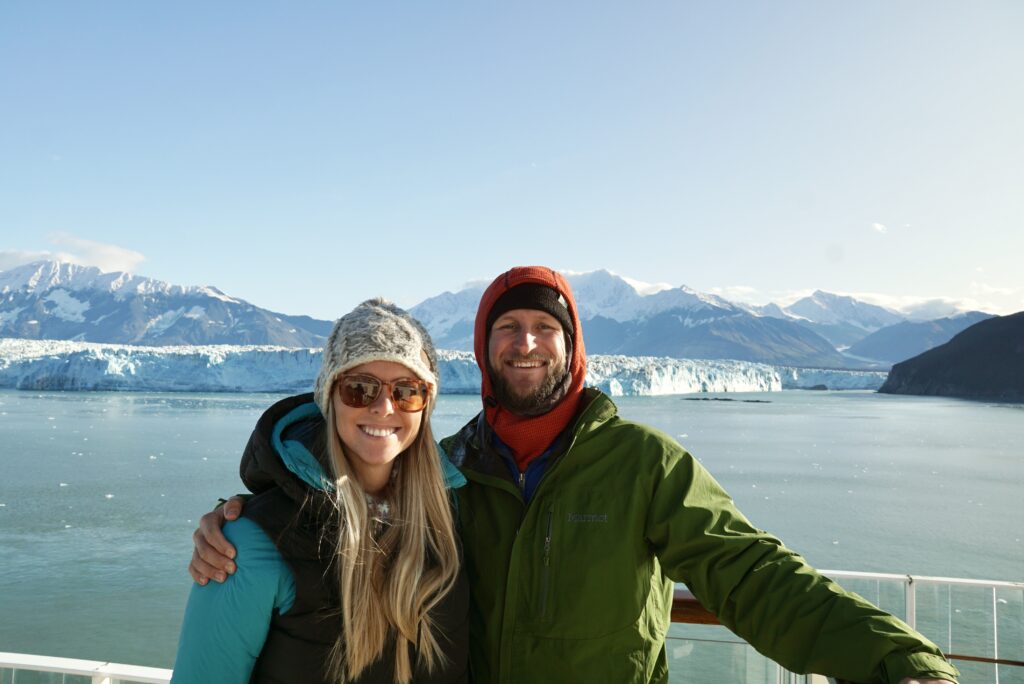 Jake & Emily (the Two Roaming Souls) enjoying Hubbard Glacier on the Norwegian Jewel Alaska Cruise