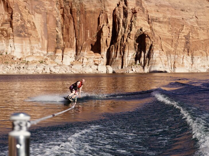 Jake wakeboarding on Lake Powell.